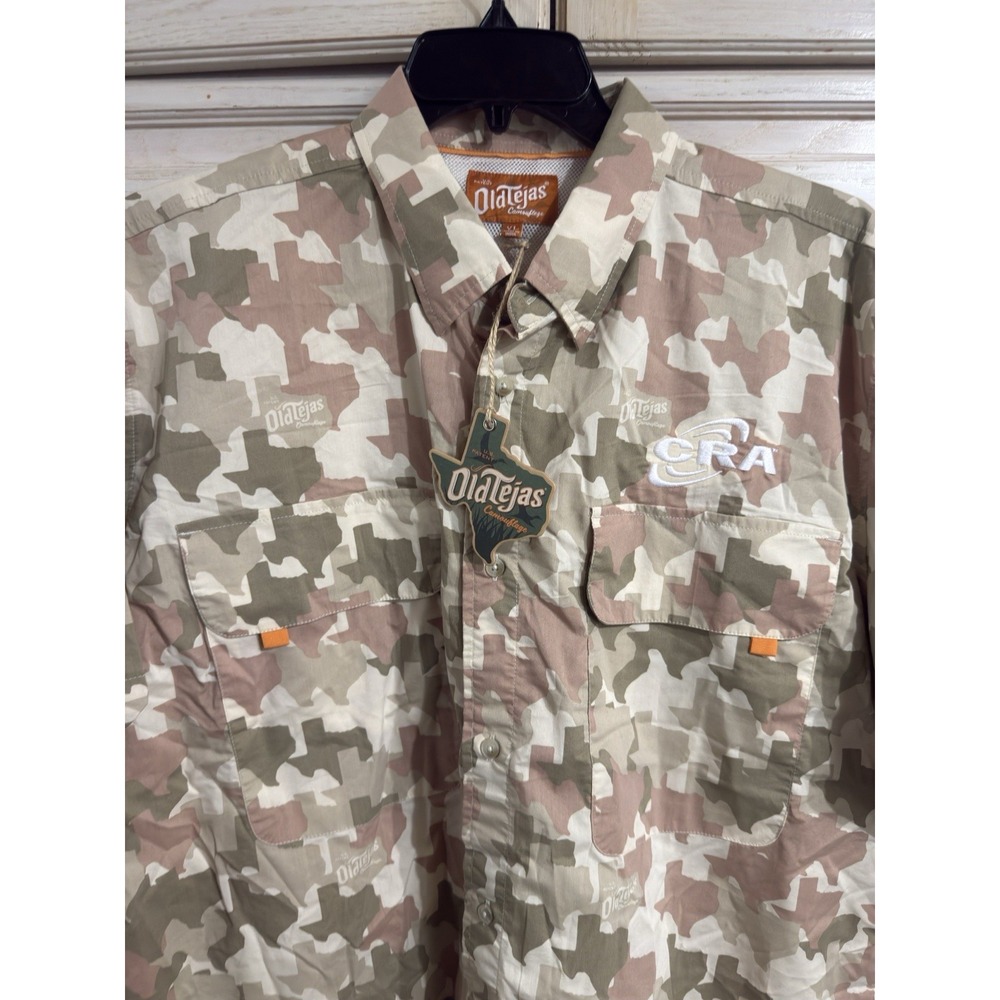 Old Tejas Fishing Hunting Shirt Camouflage XL Texas Pattern Camo Embroidered CRA